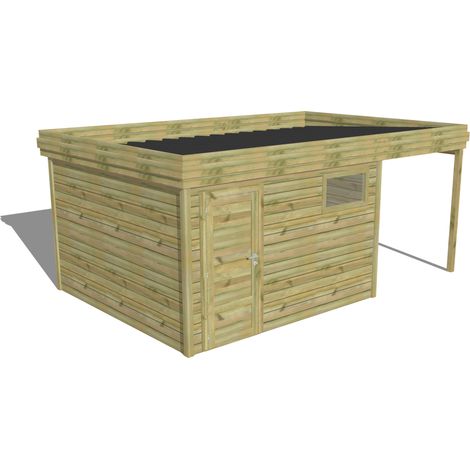 ABRI DE JARDIN bois Pin autoclave 27mm - 5,44x3,44m / 18,7m2 - Bac acier - Abri Français