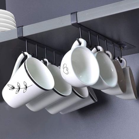 Lot de 2 Tasse Rangement Crochets, Ceintures et écharpe Accrocher Porte-Rack Crochet sous Placard Cabinet (Noir)