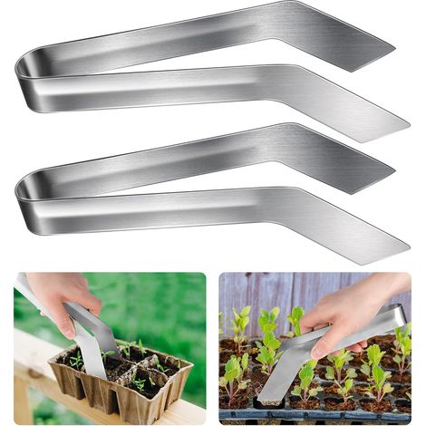 2-teiliges Umpflanzclip-Set für Sämlinge – Edelstahl, 22 cm – Gartenwerkzeug zum schonenden Umpflanzen, Silber