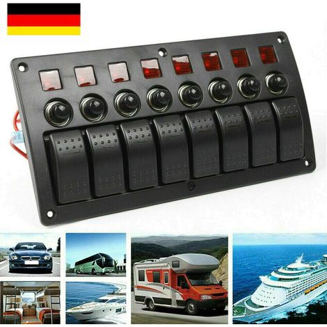 12V / 24V Schiffs 8-Bit-LED-Schalterpanel Schalter rotes Licht, 3-in-1-Schalterpanel, Schiff, Pickup, Bus, Limousine
