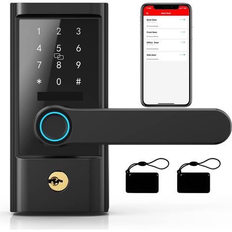 Serrure de porte intelligente Serrure de porte intelligente Bluetooth électronique biométrique empreinte digitale APP porte-clés Alexa poignée serrures d'entrée sans clé for la maison ( Color : Black (1/5)