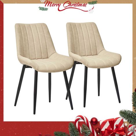 Dining Chair Set Of 2 Faux Leather with Thick Padded Upholstered Seat Back and Metal Legs Kitchen Chairs for Dining Room Counter Lounge Living Room Lounge Reception Beige (1/5)