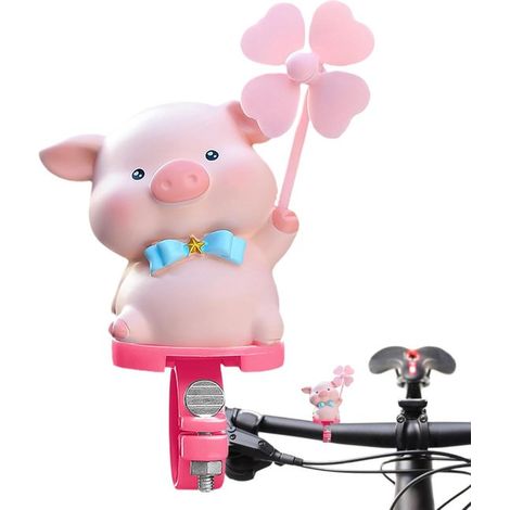Lindo cerdito rosa con molino de viento giratorio en forma de corazón: decoración para bicicleta, patinete o scooter infantil, fácil de colocar. (1/4)