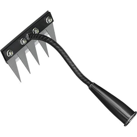 5 dents acier au carbone jardin d'herbe à mauvaise herbe rake outil d'herbe à mauvaise herbe lourd pour le jardinage de paille et le relâchement de la pelouse (1/4)