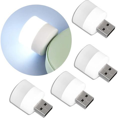 Lot de 4 veilleuses USB, à brancher, lumière blanche, idéales pour les chambres et les salles de bain, éclairage d'ambiance USB (1/5)