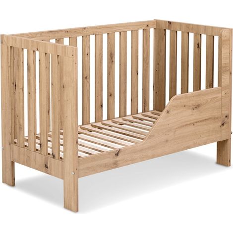 Bb-Loisir – Lit bébé 120x60cm chêne – Barreaux amovibles – Barrière de sécurité – 3 niveaux de hauteur – Panneau MDF et meuble (1/5)