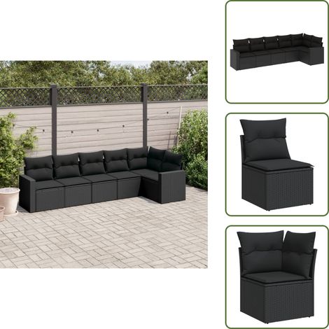 6-tlg. Garten-Sofagarnitur mit Kissen Schwarz Poly Rattan - Gartensofas - Outdoor Möbel - Gartenlounge - Rattan Sofa - PE-Rattan (1/5)