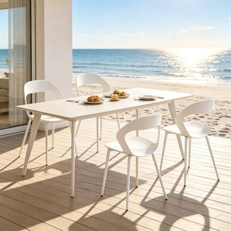 Lot de 4 chaises de salle à manger blanches en PP avec dossier ergonomique et pieds métalliques (1/5)