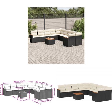 11-tlg. Garten-Sofagarnitur mit Kissen Schwarz Poly Rattan - Gartenmöbel Set - Esszimmergarnitur - Outdoor Möbel - Lounge Sofa - Rattan Gartenmöbel - Home & Living (1/3)