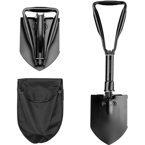 Wiltec Pala multiuso pieghevole e portatile 58 x 15 cm in acciaio, Utensile 3in1 zappa accetta seghetto
