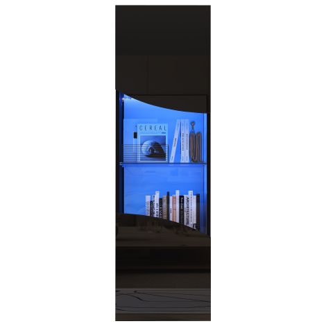 Vitrine colonne noire à vitre incurvée avec éclairage LED RGB pilotable par Bluetooth dimensions 50×35×165cm 3 étagères en verre pour exposition salon chambre