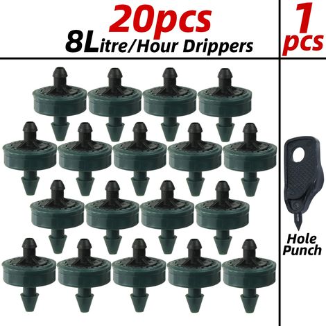 (Goutteur 8 L - 20 pièces) Goutteur d'irrigation goutte à goutte automatique 1/4'' pour jardin, débit constant et économie d'eau, buse compte-gouttes pour serre et bonsaï (1/4)