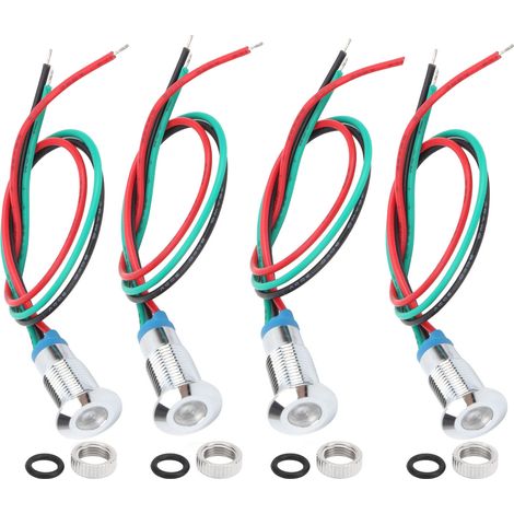 Lot de 4 LED rondes 8mm bicolores pré-câblées, métal étanche, cathode commune 36V rouge/vert (1/5)
