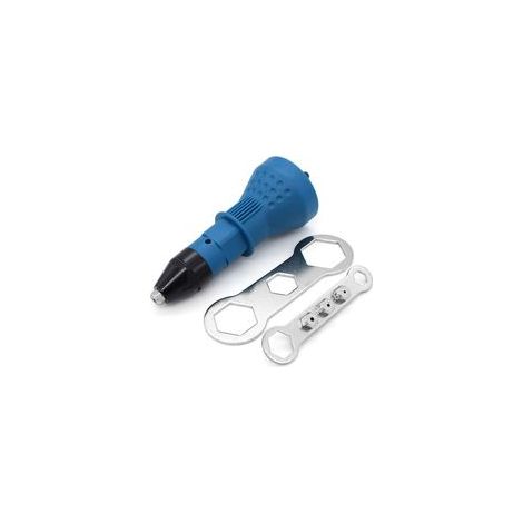 Pistolet à rivets compatible avec perceuse sans fil, machine à riveter électrique pour rivets et écrous, adaptateur universel pour insertion d’écrous, kit complet (bleu) (1/4)