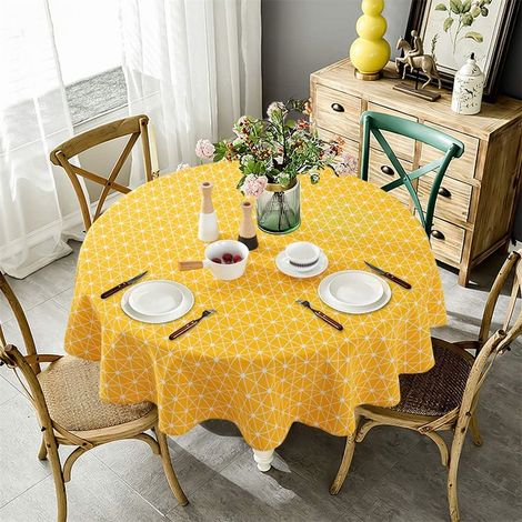 Runde Tischdecke – Gelbes Reiskornmuster – Gerollter Rand – Durchmesser 150 cm (1/5)