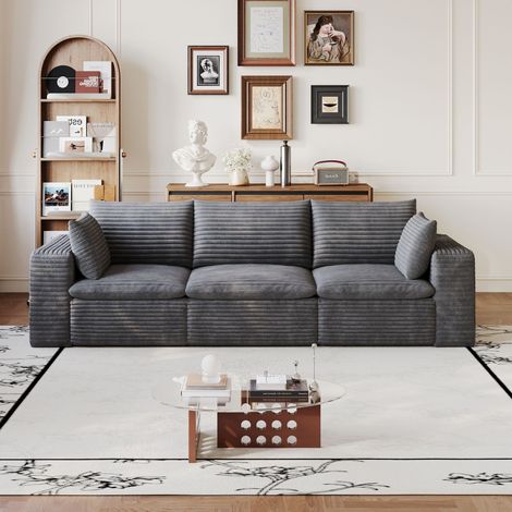 3-Sitzer-Sofa „Compressed Cloud“, 260 cm, in dunkelgrauem Cord, doppellagiges Design, abnehmbares Sitzkissen, keine Montage erforderlich