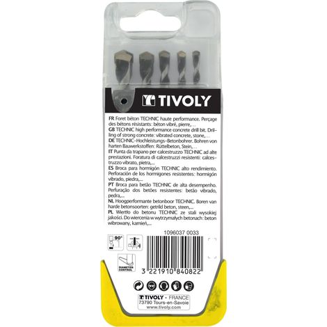 Tivoly • Confezione da 5 punte graduate per calcestruzzo SLR Ø da 4 a 10 mm
