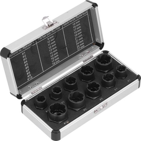 Set mit 10 Ausdrehern für beschädigte Schrauben, Steckschlüssel aus Chrom-Vanadium-Stahl, Eindringwerkzeug-Set für beschädigte Bolzen (1/5)