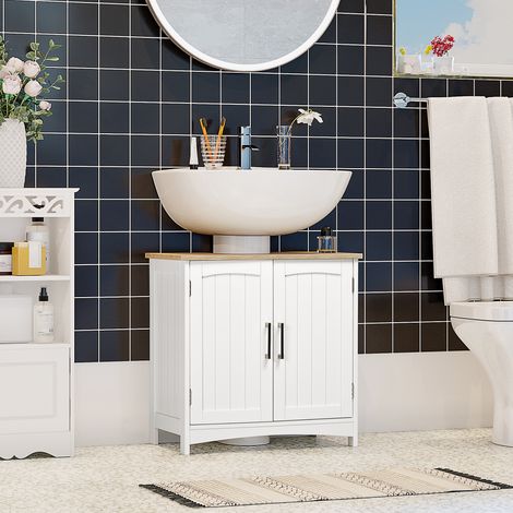 Meuble Sous Lavabo Armoire de Sol pour Salle de Bain en Bois Style Moderne 60x30x60 cm Blanc (1/5)