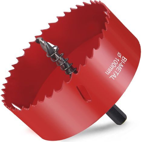 Scie Cloche Bi-métal, Ø100mm M42 HSS Bimétallique Scie Trèpan, Scie Trépan avec Adaptateur Hexagonal et Foret de Centrage, pour Percer Plastique, PVC, Bois, Panneaux Fibres, Métal Souple (1/5)