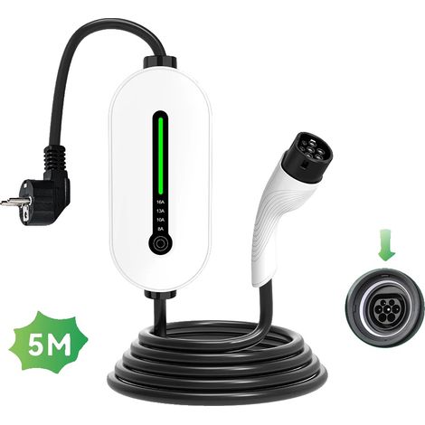 Cargador portátil para vehículos eléctricos, corriente ajustable, 3,5 kW 16 A 5 m, tipo 2 (1/2)