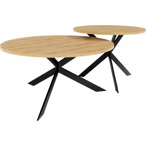 Conjunto mesa de centro Oswego 108, Roble dorado artesanal + Negro, 36x0x0cm, Diámetro: 75, Aglomerado laminado, Redonda