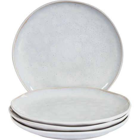 Set of 4 Dinner Plates SESAME Stoneware Light Grey