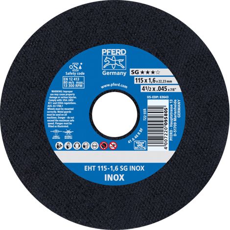 PFERD TOOLS Trennscheibe EHT 115x1,6x22,23 mm gerade Leistungslinie SG INOX für Edelstahl 25 Stk (1/4)