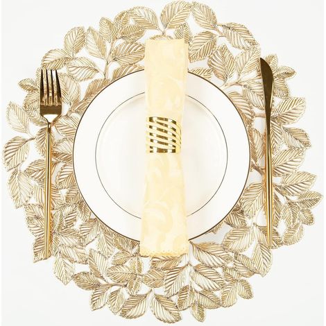 Set mit 6 runden Platzsets im Goldblatt-Design - rutschfest und leicht zu reinigen - ideal für Abendessen, Partys und Hochzeiten.