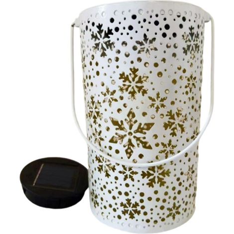 Lampe de projection de flocon de neige, lanterne solaire de Noël, lampe LED, lanterne suspendue en métal blanc, lumières solaires décoratives pour porche de Noël, jardin, décoration extérieure, lanter (1/5)