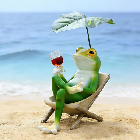 Statue de grenouille pour jardin, figurine de grenouille verte pour décoration extérieure, cour et jardin, sculpture en résine - Détente avec du vin (1/5)