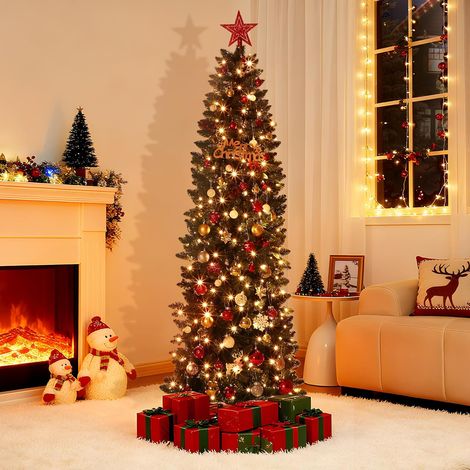 Sapin De Noël Artificiel Premium 230cm, Design Crayon Économiseur d'Espace 250 LEDs Integrées, 743 Branches PVC Réalistes, Parfaite Densité Branches PE PVC Mix Décoration De Noël Fête (1/5)