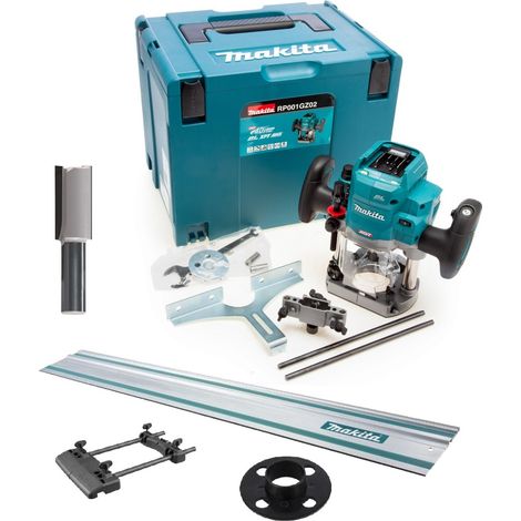 Makita RP001GZ02 40V XGT Brushless 1/2'' Plunge Router 12mm + 1.5m Rail + Cutter