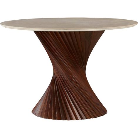 Table à manger ronde en bois de manguier et en céramique Mylaé (1/5)
