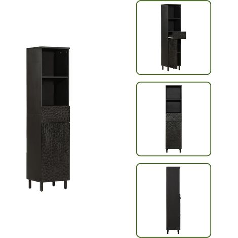 The Living Store Badschrank Schwarz 38x33x160 cm Massivholz Mango - Massivholz Schrank