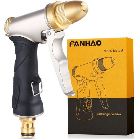 Pistolet d'arrosage réglable pour tuyau d'arrosage - Conception robuste en métal et étanche - Verrouillage mains libres - 1 pièce - Pour jardin et voiture - Argenté (1/5)