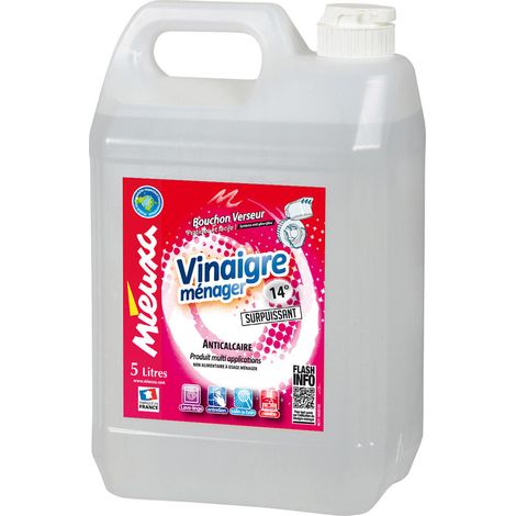 Vinaigre ménager surpuissant 5l – Nettoyant multi-usages 14° – Élimine calcaire et taches tenaces – Pour cuisine et salle de bain