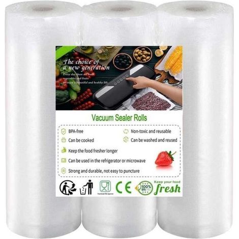 Sacchetti per sottovuoto per alimenti - FOLAYA - 20 cm x 5 m - Senza BPA - 3 rotoli - Conservazione ottimale degli alimenti (1/3)