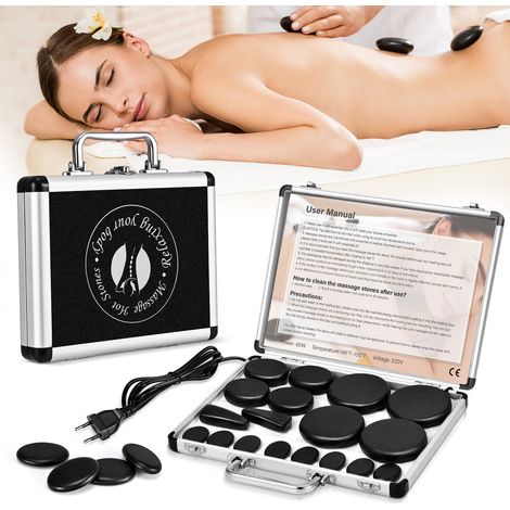 Kit de massage aux pierres chaudes, comprenant une mallette chauffante portable et un chauffe-pierres domestique, idéal pour les massages thérapeutiques, les soins spa et la relaxation (18)
