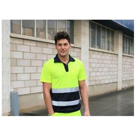 HV720BCAZUL/L POLO MANGA CORTA 100% POLIESTER DE 140 GR./MÂ² CON BANDAS REFLECTANTES CO - JUBA (1/2)