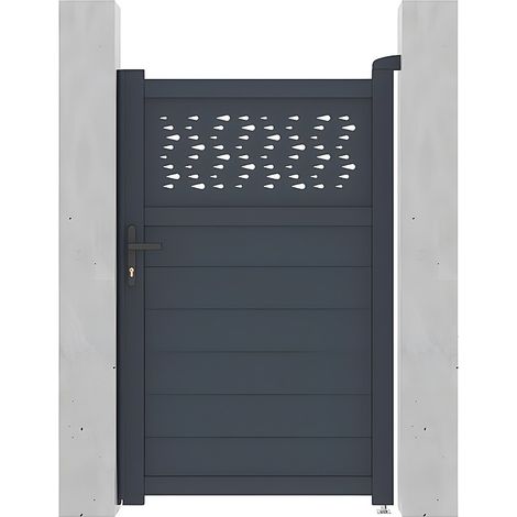 Cancello battente L103 x H166 cm in Alluminio semi traforato con motivi Antracite - BAZIO (1/3)