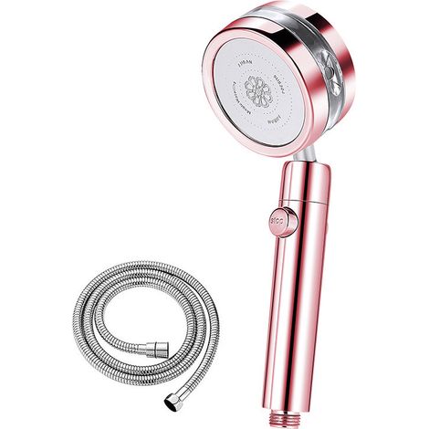 Pommeau de douche et tuyau rotatifs à 360° avec ventilateur haute pression et mode pluie intégré, rose
