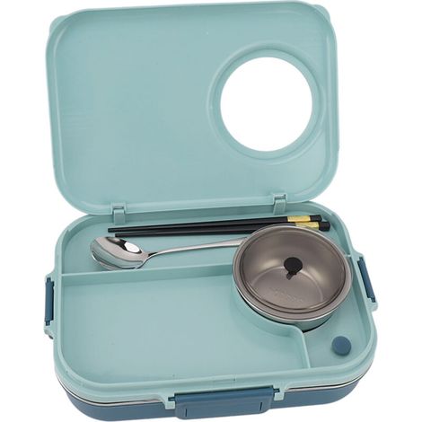 Esta fiambrera isotérmica de cuatro compartimentos (1200 ml) incluye un tazón para sopa, una tapa, una cuchara y un par de palillos. (1/4)