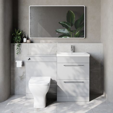 Napoli 390 Cento Gloss Grey Pearl 1200mm 2 Drawer Vanity Unit Toilet Suite with Glide Basin - 1200mm - Chrome 320mm HandleWith Kingston Toilet Pan and Seat