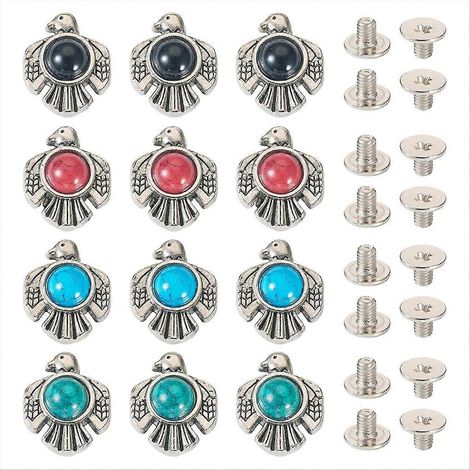 16 rivets décoratifs en imitation turquoise pour cuir, style vintage sud-ouest américain, motif oiseau-tonnerre, rivets à vis en alliage (1/5)