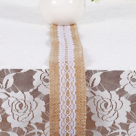 Natürliches Jute-Sackleinenband mit weißer Spitze, rustikale Hochzeitsdekoration 4 (1/5)