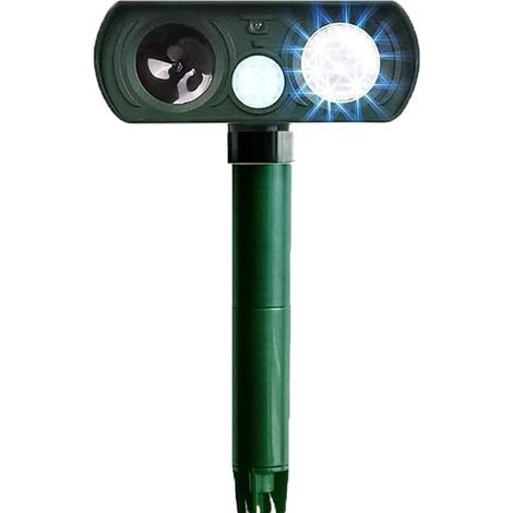 Dispositivo repellente per animali a ultrasuoni, alimentato a energia solare, per esterni, efficace contro cani, gatti, scoiattoli, procioni, conigli e volpi. (1/5)