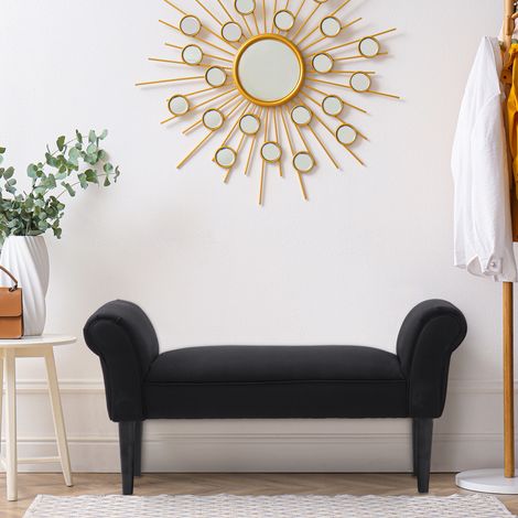 Banco zapatero con reposabrazos enrollados, banco acolchado para recibidor, negro, 102x36x51cm