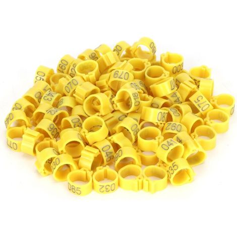 100 Bagues d'Identification pour Pigeons Numérotées 001-100, 10mm, Jaune - Accessoire Avicole (1/5)