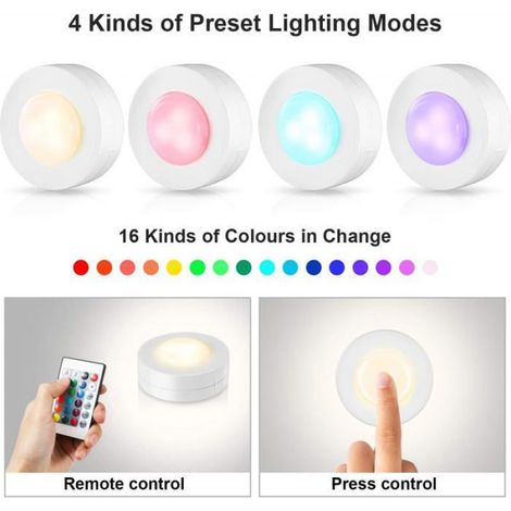 Spot LED - 4000 K - Autocollant - Piles AAA - Télécommande Sans Fil - Pour Placard Étagère Armoire - 6 x 6 x 2 cm - 430 lm (1/5)